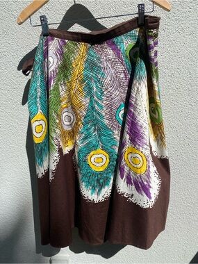 Y2K BCBG MaxAzria feather print brown circle cotton skirt size large